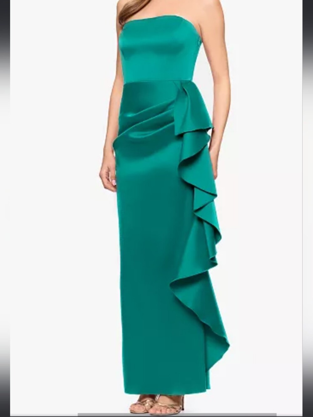 NWT Strapless Teal Evening Gown with Side Drape Slit